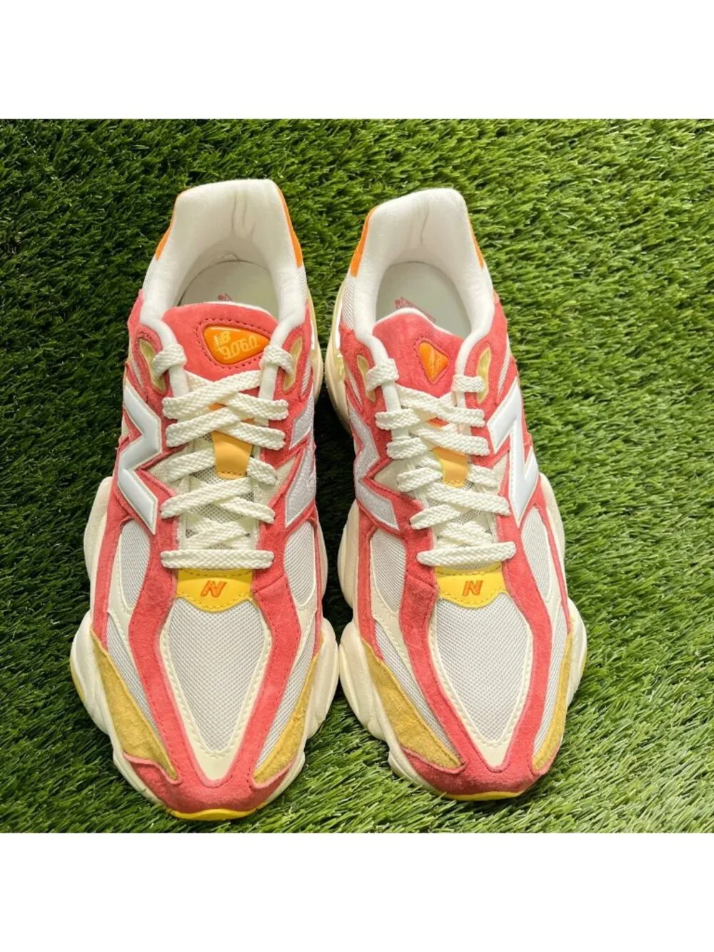New Balance 9060 Fluorescent Mens Size 9.5 White Orange Running Shoes Sneakers